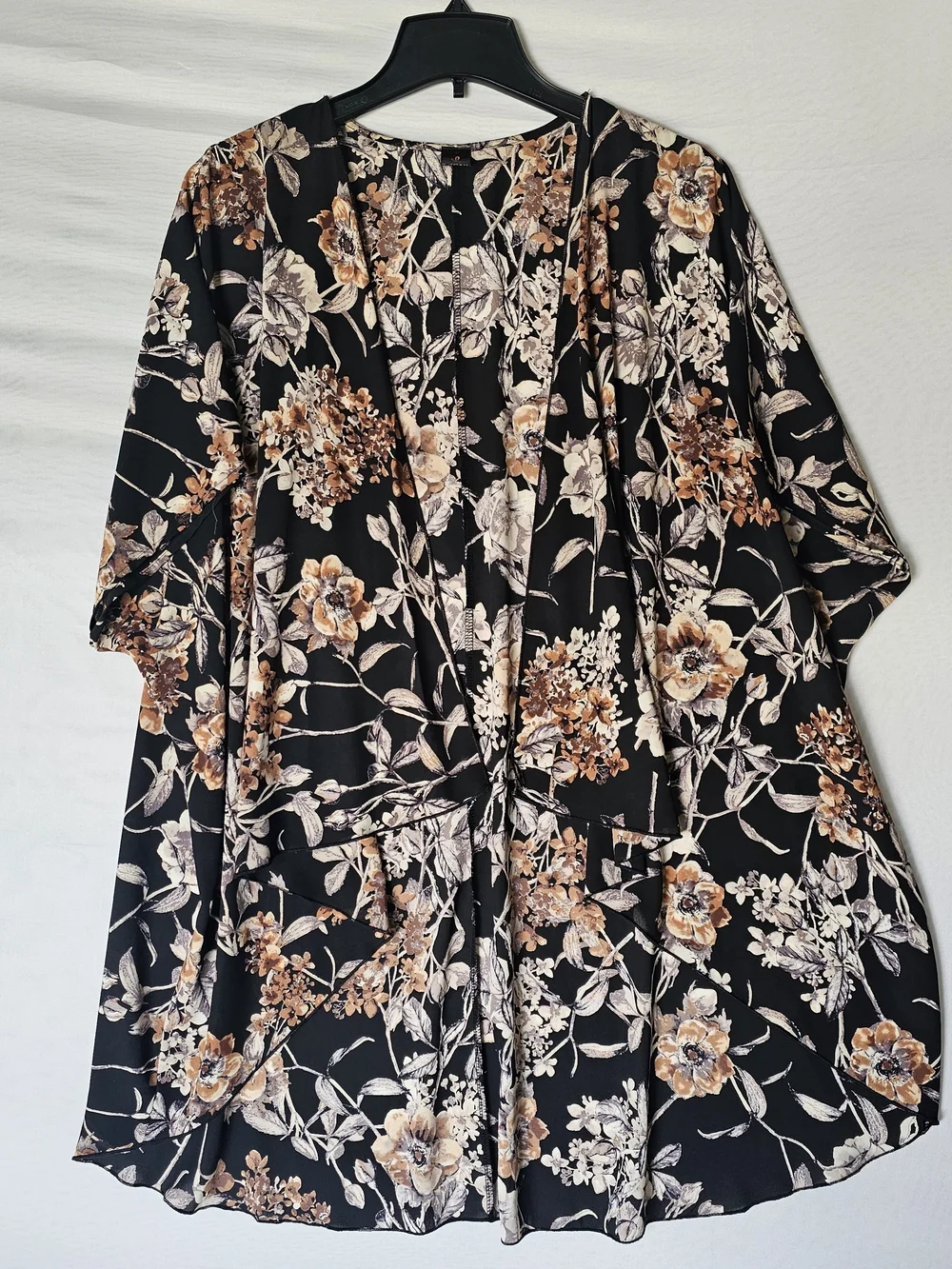 I Joah Coverup Women's Black Floral Open Front Kimono Swimwear Adult Casual